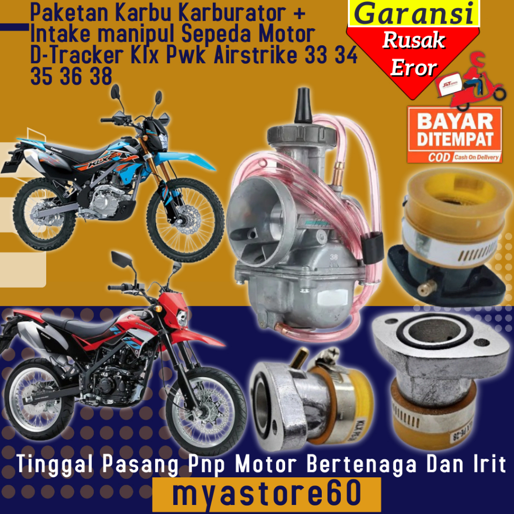 Paket Karbu Karburator PWK Airstrike 33 34 35 36 38 Intek Manipol Manipul Leher Angsa Kawasaki KLX D