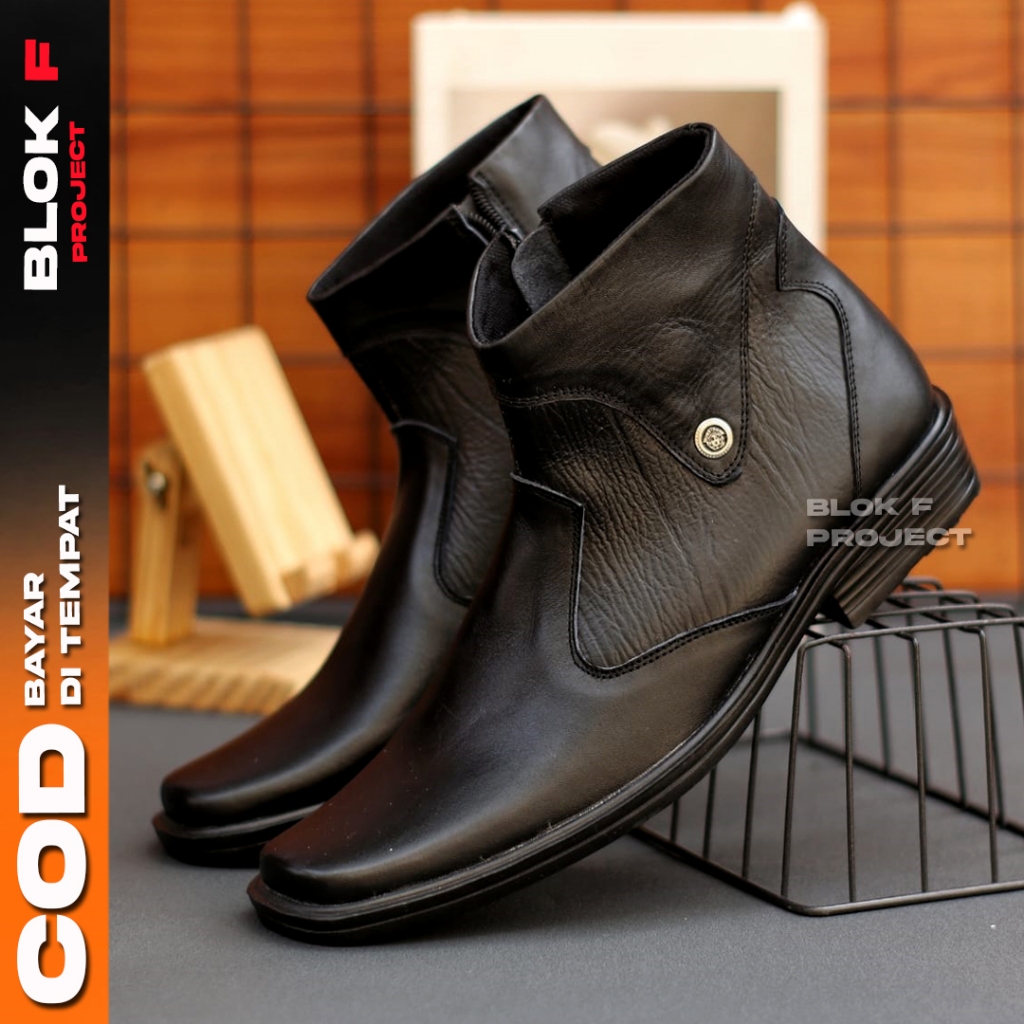 Dex Sepatu Pantofel Tinggi Pria Hitam Casual Kulit Asli