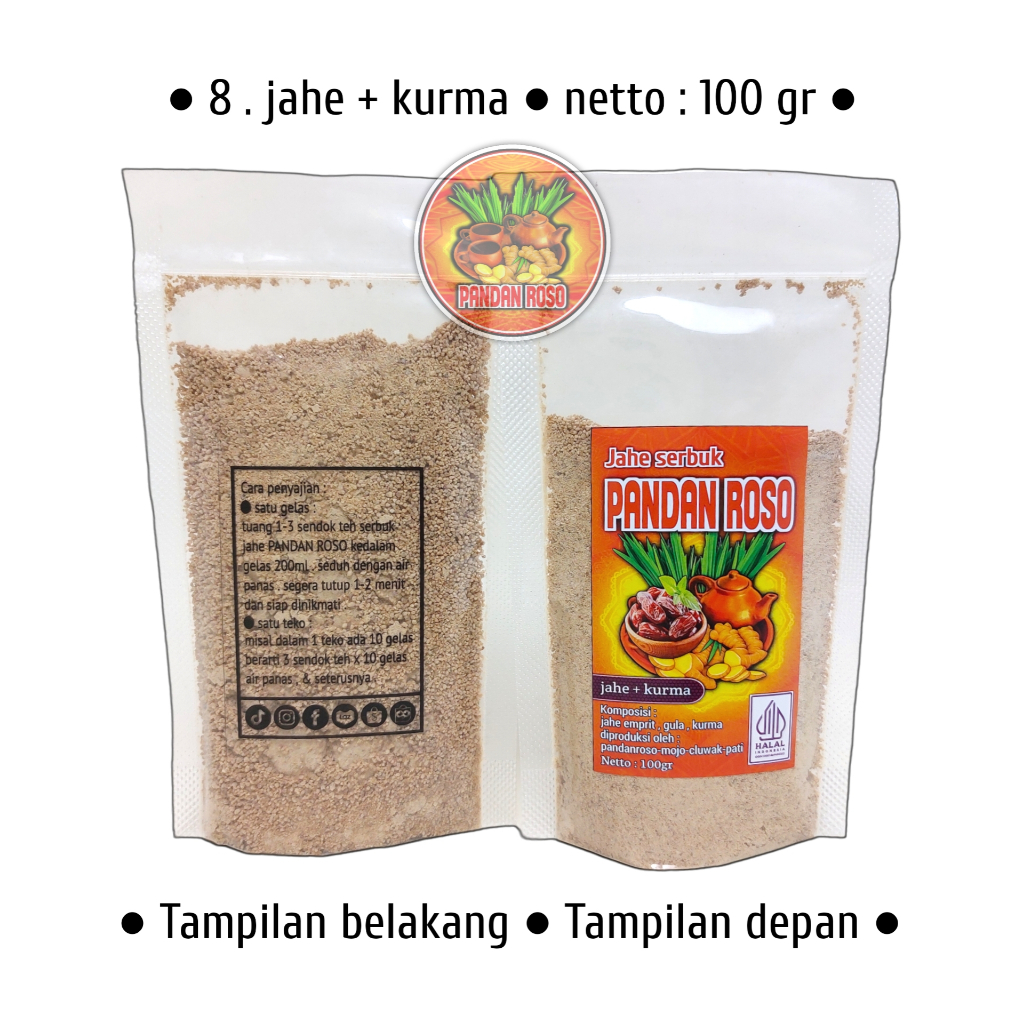 

PANDAN ROSO jahe serbuk variant JAHE KURMA 100gr (no.8)