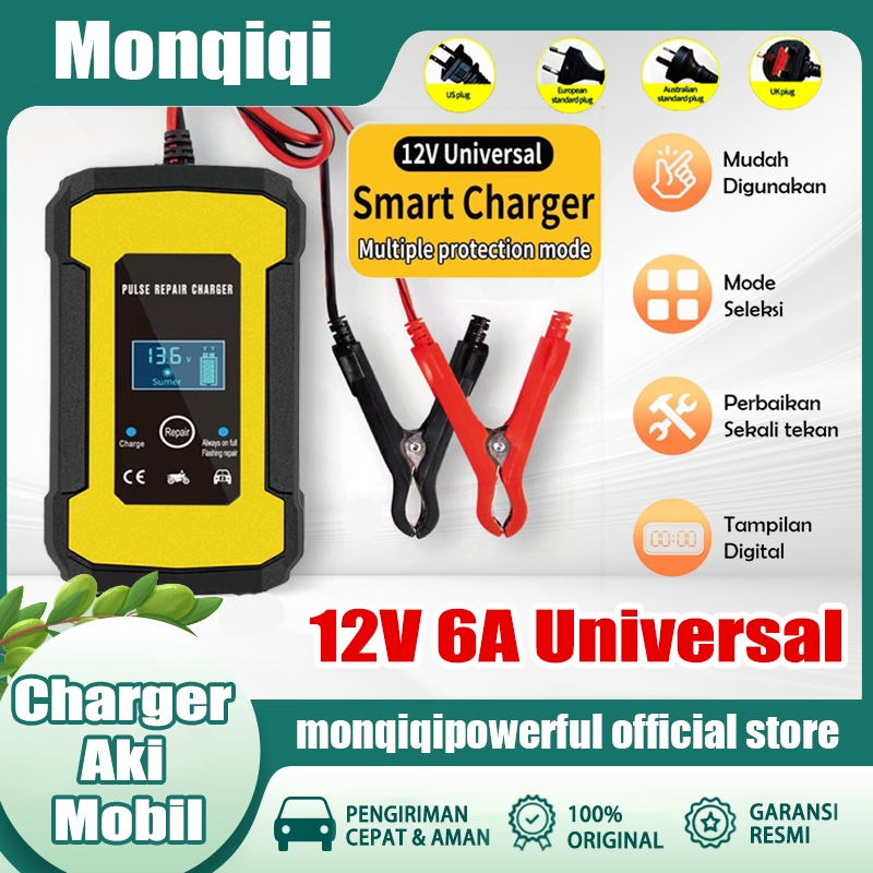 Monqiqi Charger Aki Mobil Motor Intelligent Battery Charger Aki Mobil 12V 6A + LED Smart Charging Sy