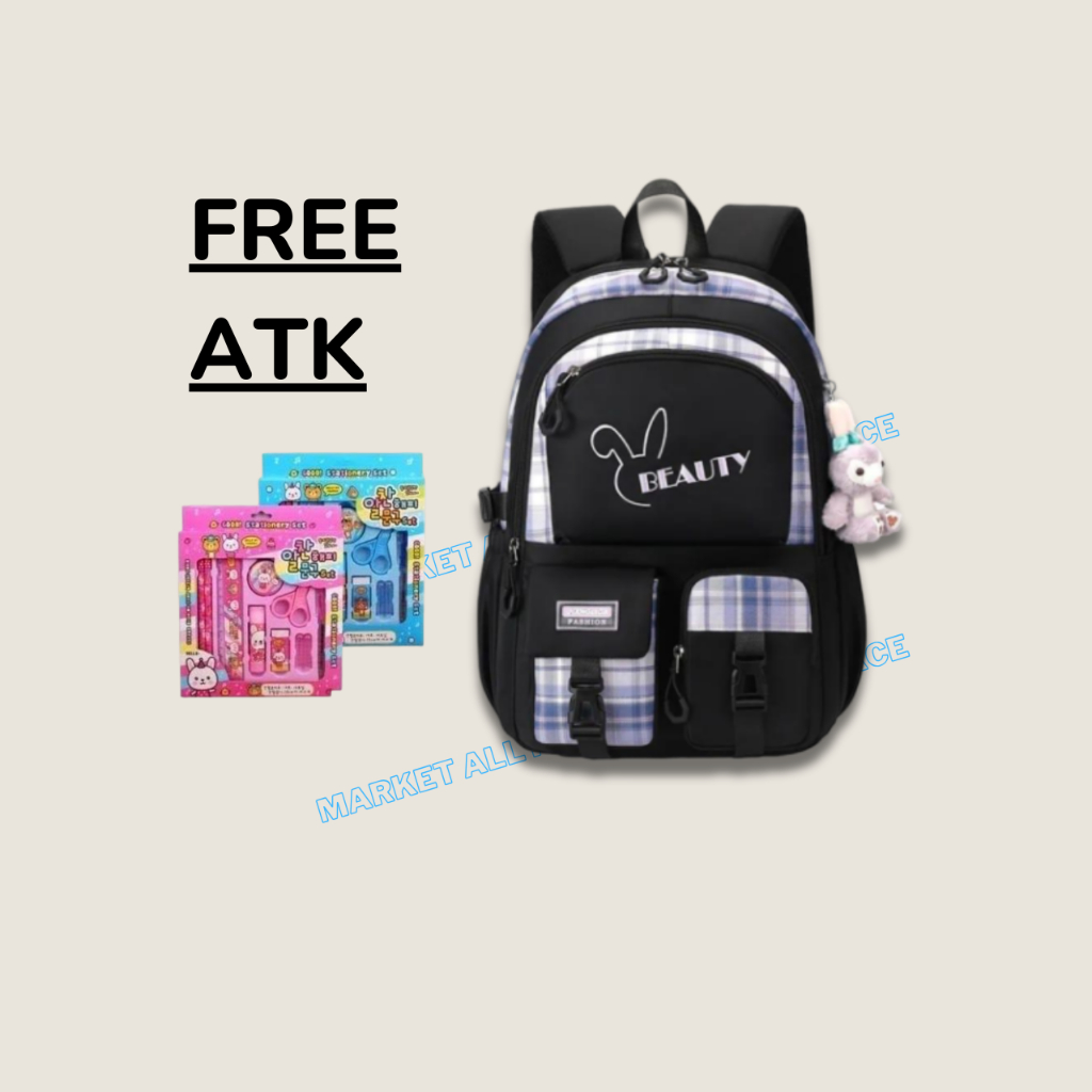 Tas Ransel Sekolah Anak Perempuan Beauty SD SMP SMA Bonus Botol Nano Spray Jam Tangan Dan Gantungan 