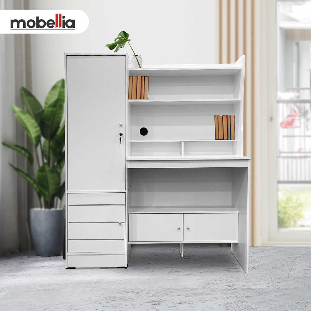 Meja Belajar Anak Minimalis Putih Kayu Laci Kunci