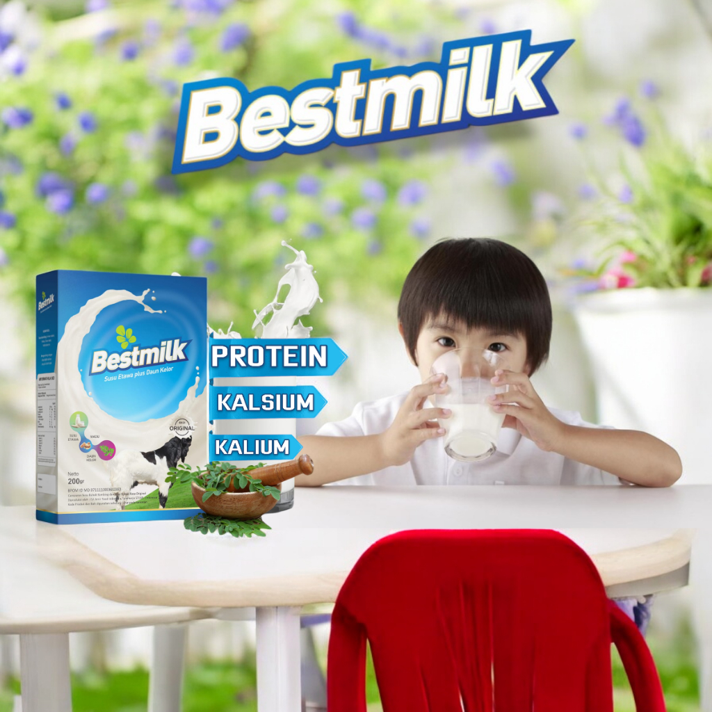 

BESTMILK SUSU KAMBING PLUS DAUN KELOR /SUSU KAMBING BUBUK 200GRAM rasa coklat dan original Sehat Alami, Gizi Lengkap dari Susu Kambing dan Daun Kelor