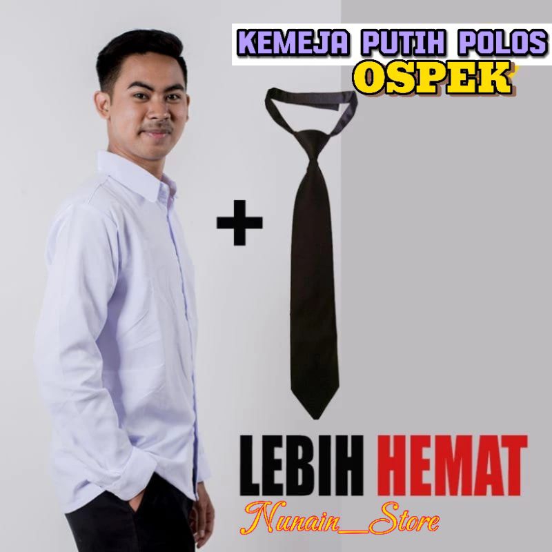 BAJU PUTIH POLOS LENGAN PANJANG + DASI HITAM POLOS