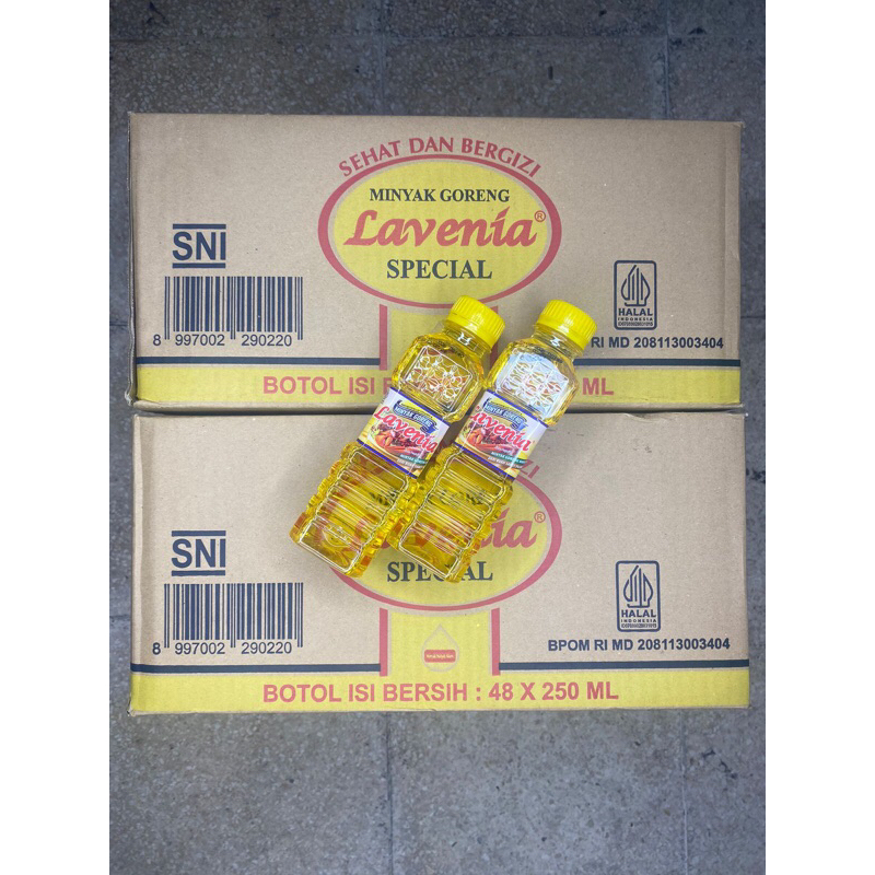 

minyak goreng kemasan botol 250ml @1karton isi 48pcs merk lavenia