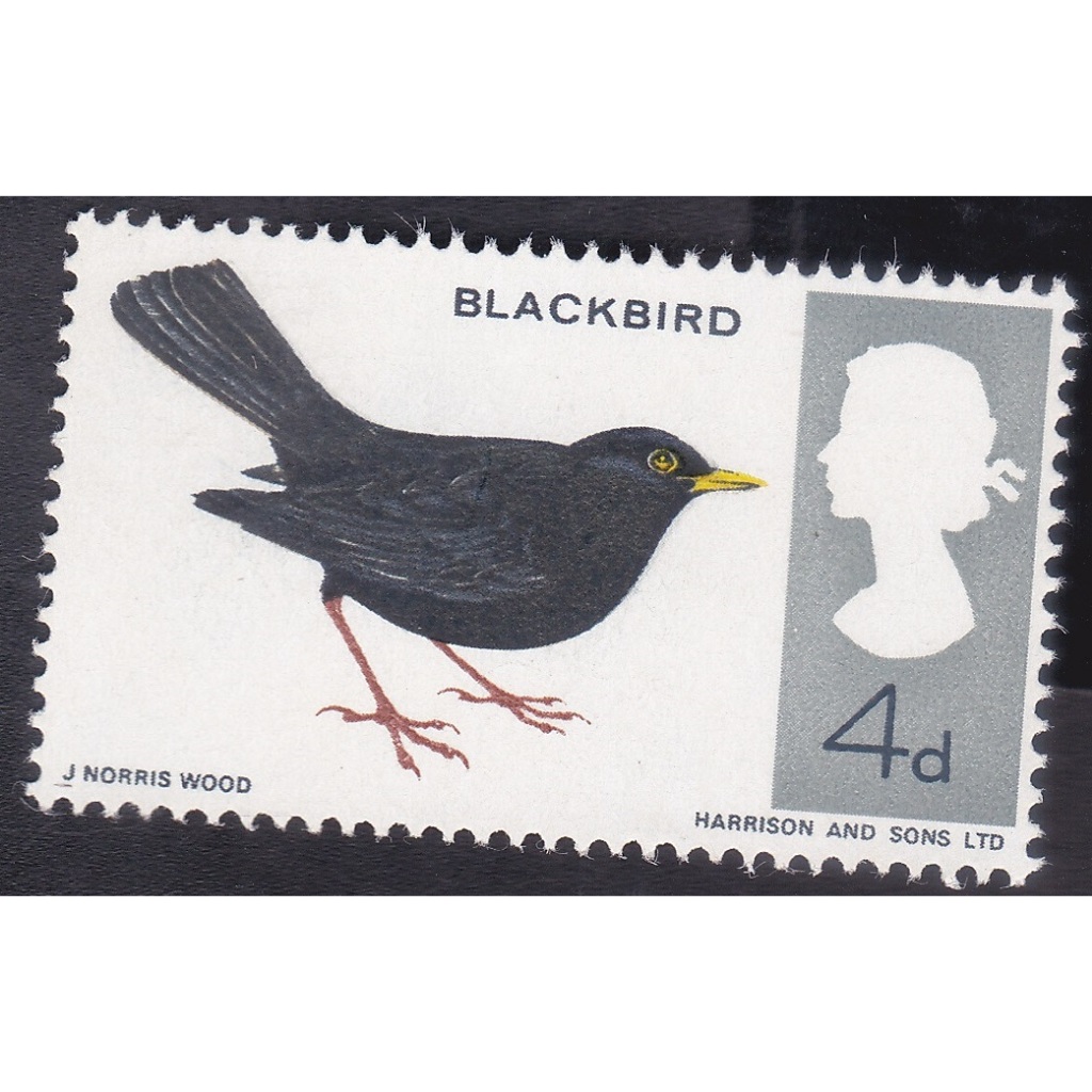 

A 10792 STU BUAH PRANGKO INGGRIS NOMINAL 4 PENCE TEmA SATWA BURUNG BLACKBIRD DENGAN KONDISI BELUM ADA CAP