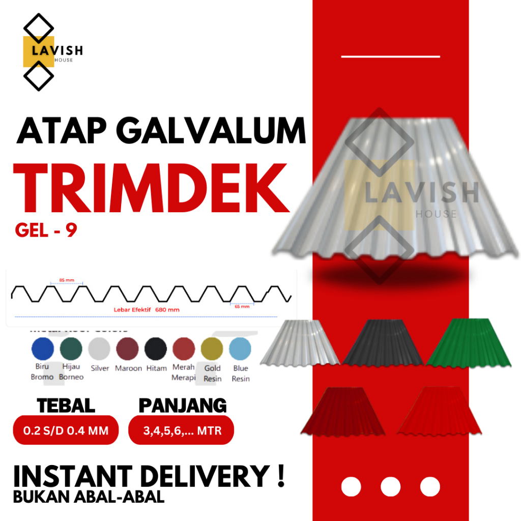 ATAP SPANDEK GALVALUM 9 GELOMBANG GALVALUM GELOMBANG 9 ATAP SPANDEK 9 GELOMBANG WARNA