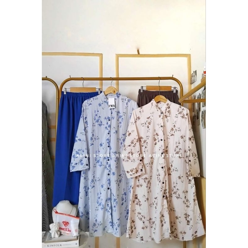 Set long motif bunga wanita One set tunik wanita Setelan baju panjang wanita