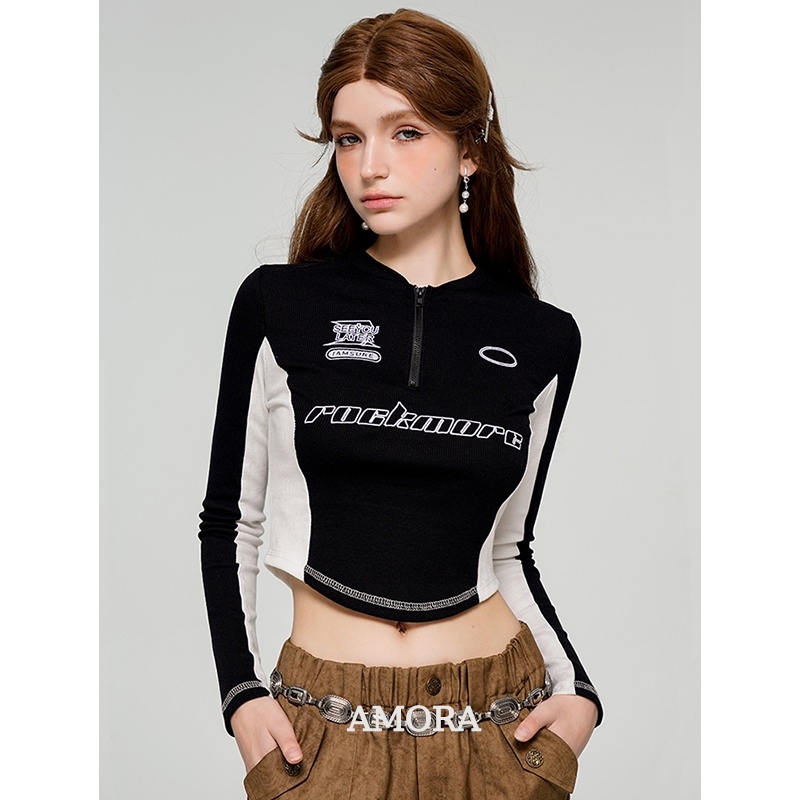 Baju crop top y2k lengan panjang wanita kaos slimfit long sleeve ketat top retro t-shirt