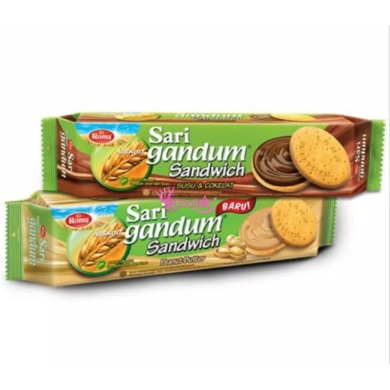 

Roma Sari Gandum Sandwich peanut butter 108gr Sari Gandum Sandwich Susu & Coklat 108gr