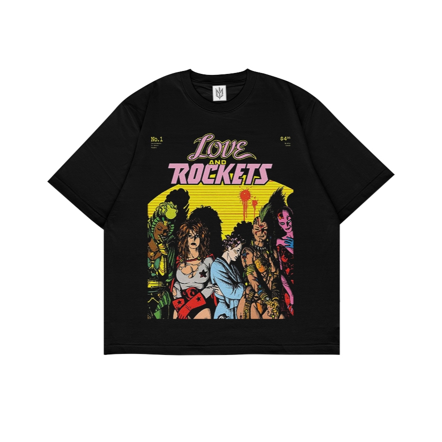 KAOS BAJU LOVE AND ROCKETS COMIC | T-SHIRT OVERSIZE HITAM STYLE Y2K VINTAGE BOOTLEG GRUNGE | PRIA WA