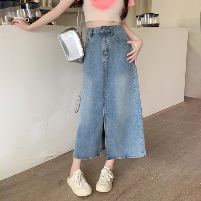 | kekinian factory | (Ready stok) COD rok korean style jeans 5XL wanita rok jeans high waist rok jen