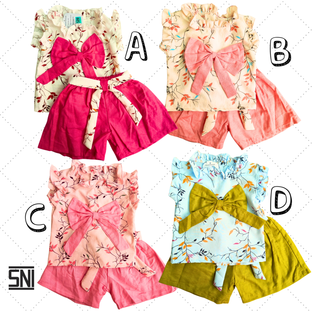 Baju anak perempuan Set celana bayi Flower Pita Besar Katun Jepang HH Bajubayibos