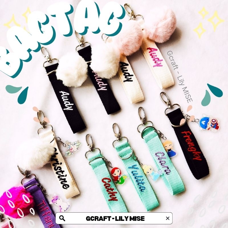 

fancy bagtag - handstrap - custom name - bordir nama bagtag