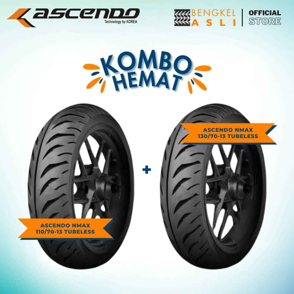 (KOMBO HEMAT 2 BAN TUBELESS) Ban Motor ASCENDO NMAX Ring 13 110/70-13 + Ban Motor ASCENDO NMAX Ring 