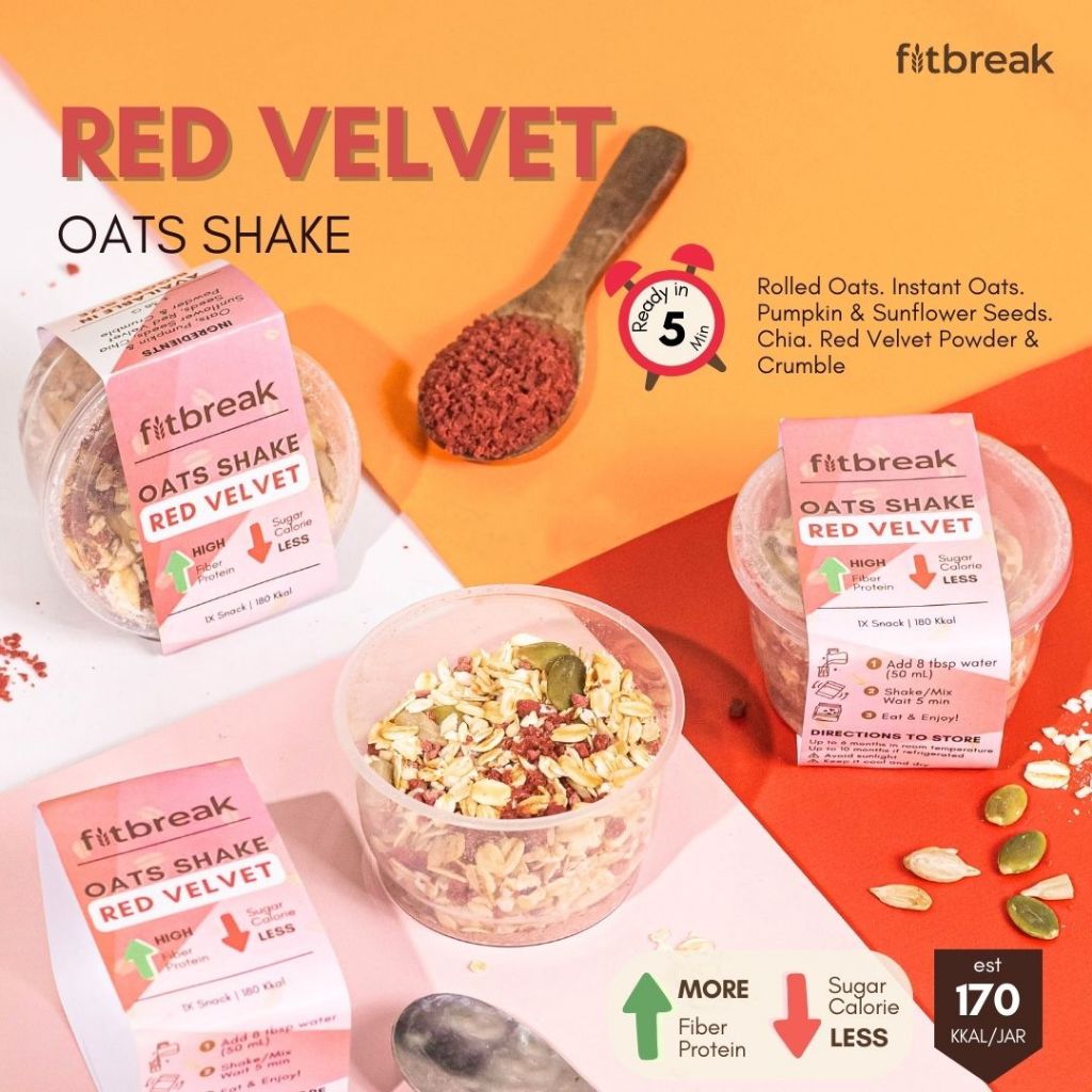 

Red Velvet Oats Shake Fitbreak Overnight Oats/ Snack Sehat/ Oatmeal/ Rendah gula/ Rendah Kalori/ Tinggi Serat/ Sarapan untuk pemula