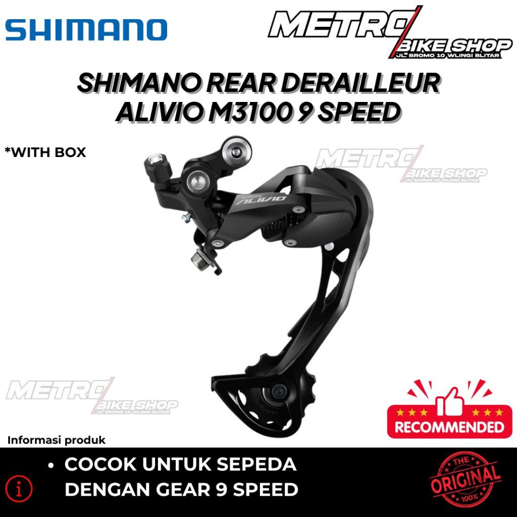 RD / REAR DERAILLEUR SHIMANO ORI ALIVIO M3100 9 SPEED long cage untuk sepeda gunung/MTB, lipat