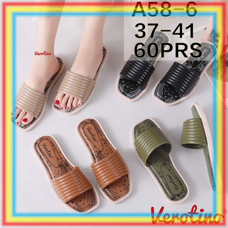 A58-6 Sandal Selop Karet Cewek Verotino Sendal Slop Karet Wanita Motif Garis-Garis Glanzton