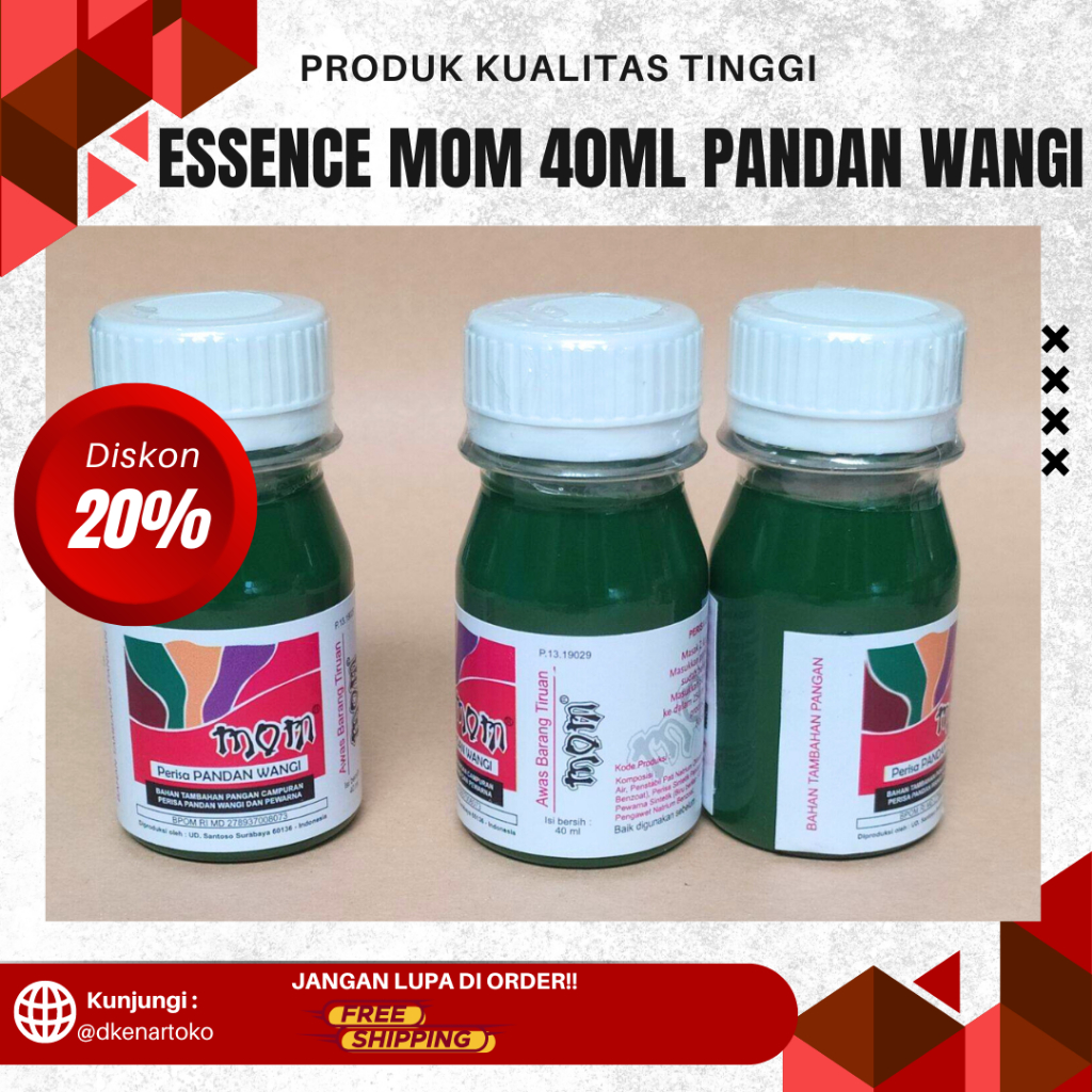 

Perisa / Essence MOM 40ML rasa PANDAN WANGI untuk ES / Minuman / KUE dan PUDDING sejak tahun||