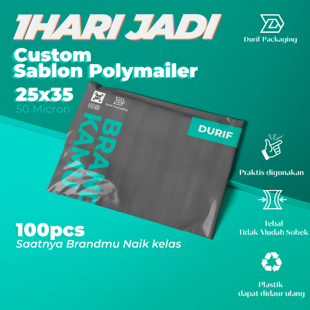 

CUSTOM SABLON Polymailer Putih 25 X 35 Plastik Packing Premium Glossy Super Tebal 50 micron