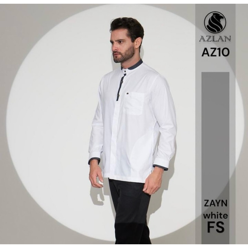 Kemeja Koko Pria Zayn Putih Baju Muslim Pria Warna Putih Lengan Panjang by AZLAN INDONESIA