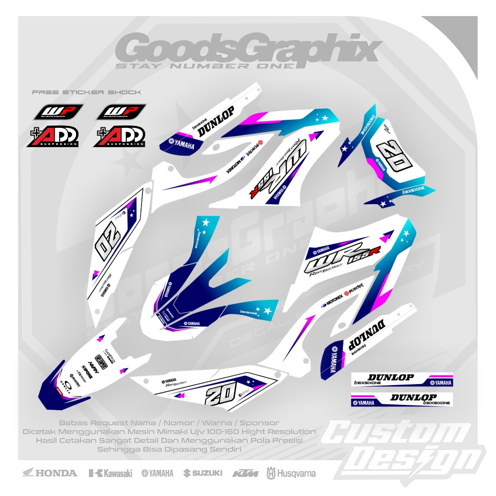 DEcal Yamaha Wr 155 Design Custom - Decal Wr 155 Putih Simple