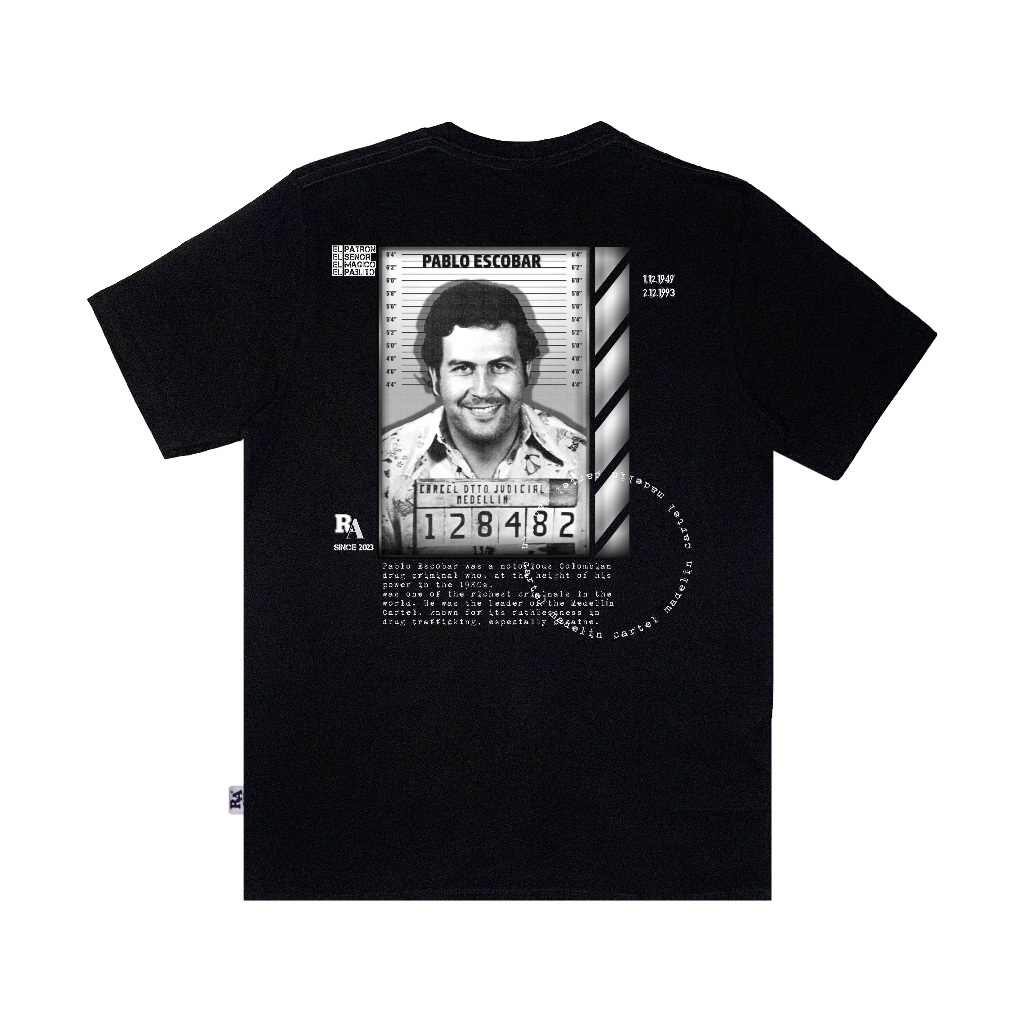 RA barqi Official Kaos T-Shirt Pablo Escobar El Patron El Senor El Magico El Pablito - Black