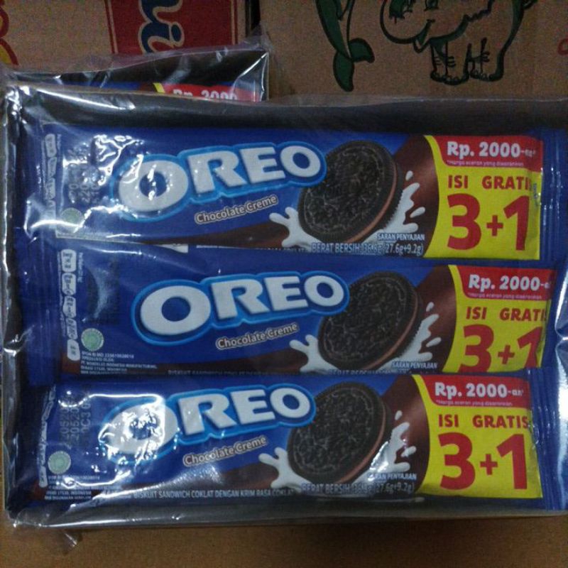 

Oreo 1box kemasan 3+1 keping rasa coklat