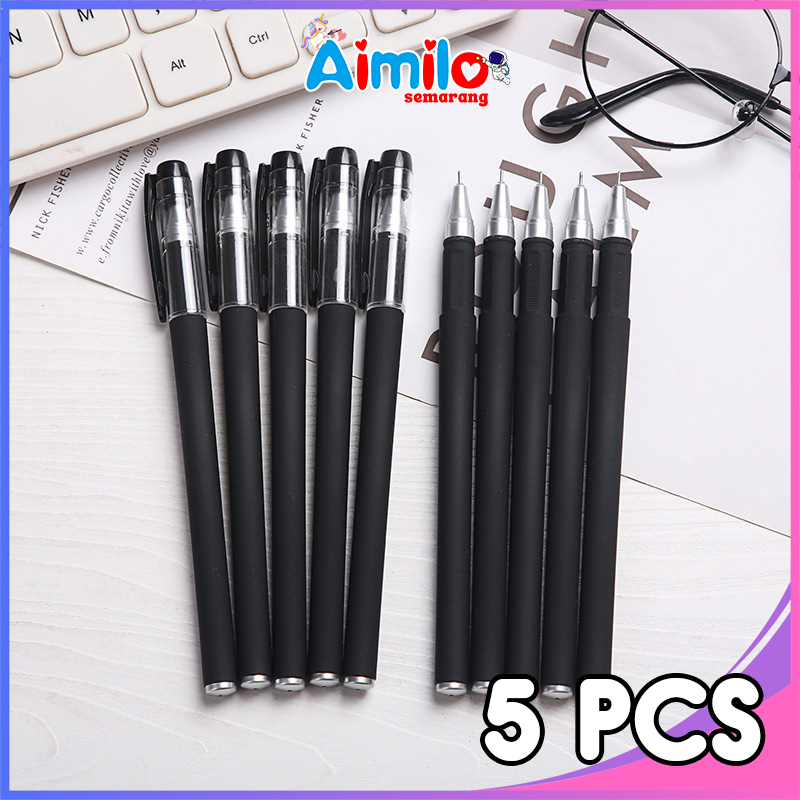 

Pulpen Gel 0.5mm Isi 5 Pcs Warna Hitam Biru Merah Bolpoin Gel Bolpen Gel Pen Murah Anti Slip Awet