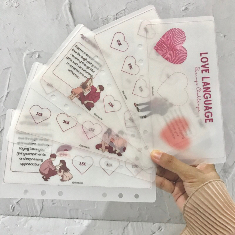 

LOVE LANGUAGE savings challenge 1 juta- cash envelope laminating A6 - amplop keuangan binder laminating