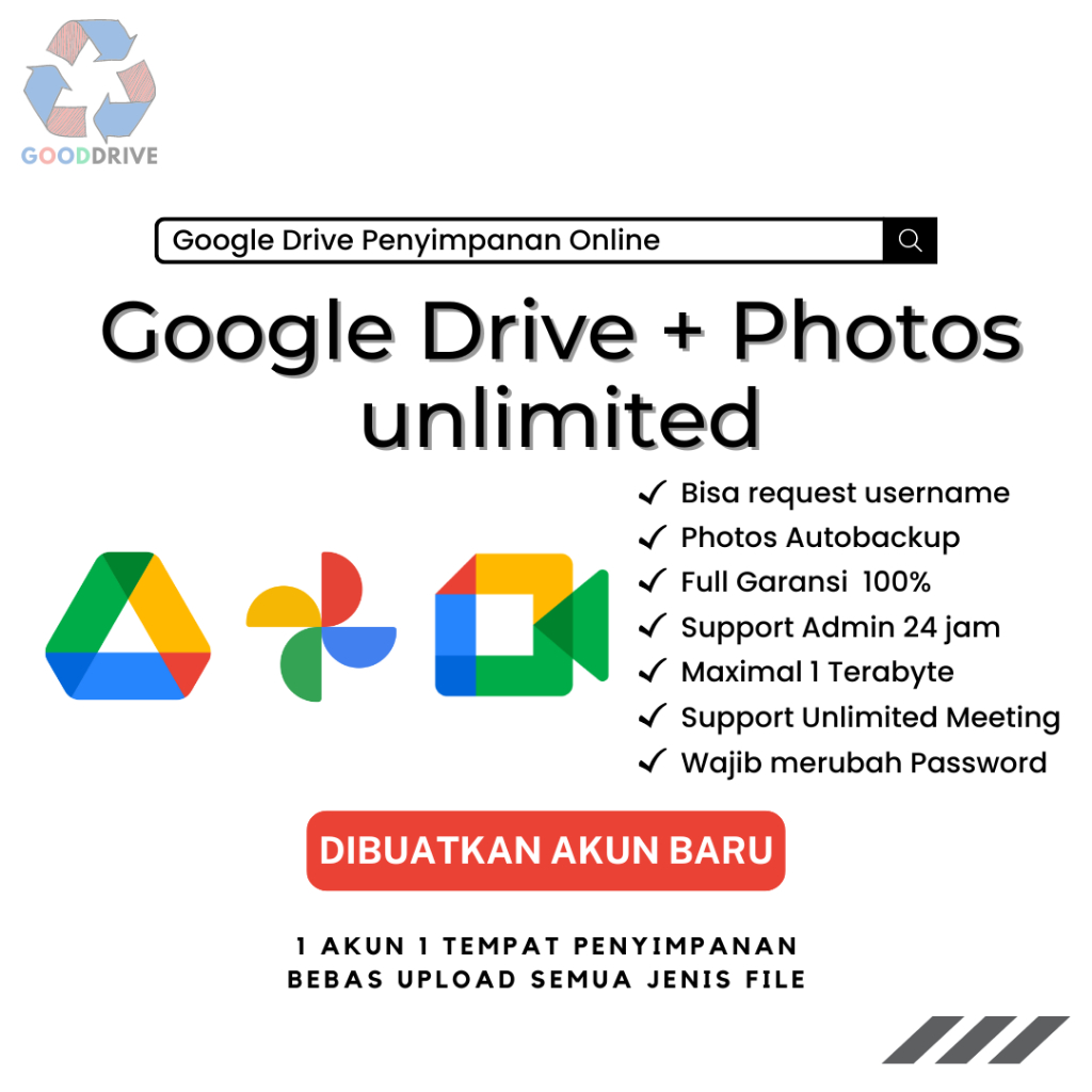 [BUNDLING] Google Drive Bonus Google Photos + Google Meet unlimited Lifetime Bergaransi