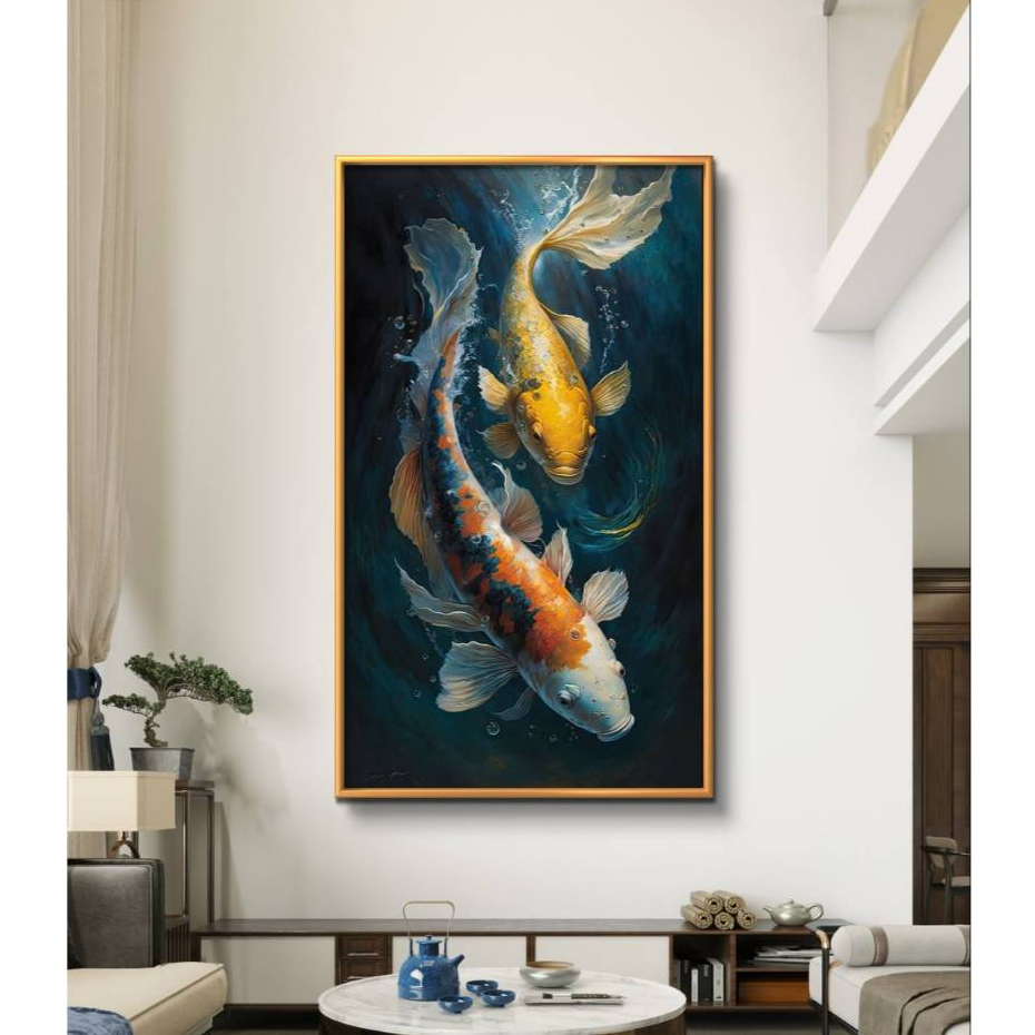 Lukisan Ikan Koi 2 Elegan 3D