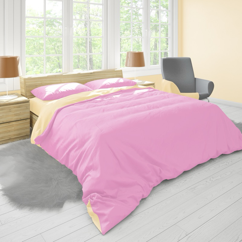 Bedcover Sprei Set Aesthetic Korea Two Tone Mix Polos Pink Deluxe Collection