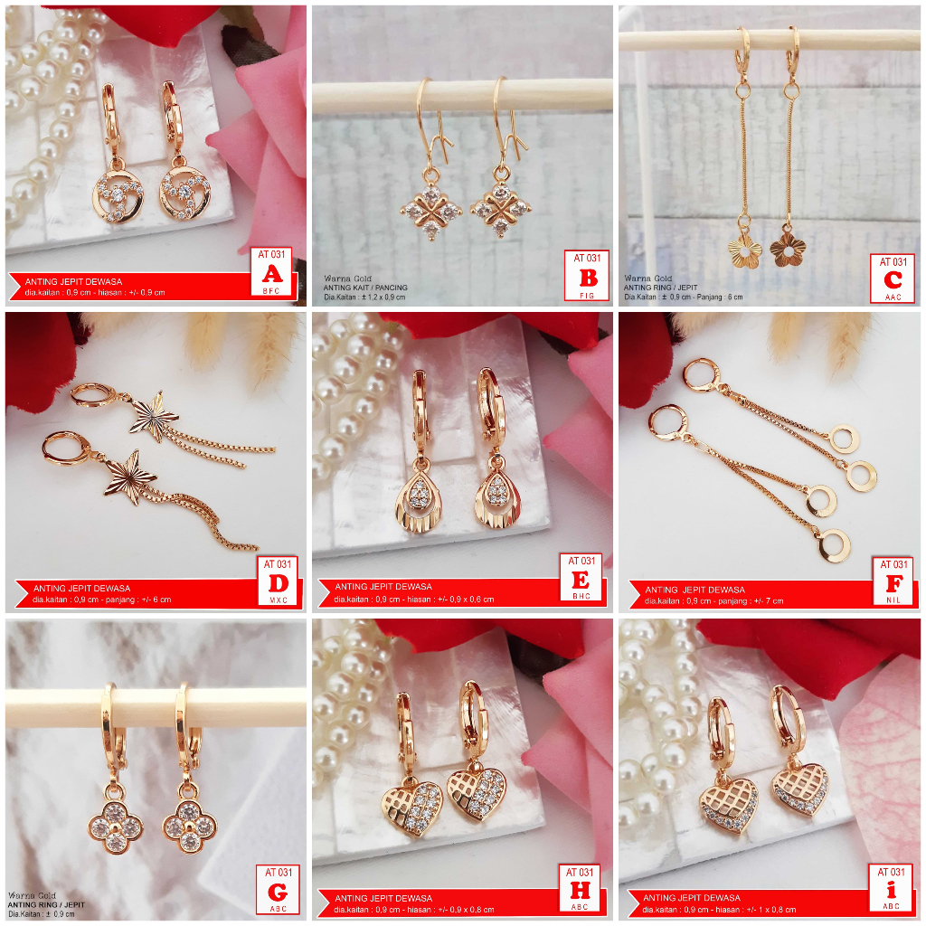 AT 031 Anting Jepit Wanita Permata Zirkon Perhiasan Xuping Lapis Emas Imitasi Aksesoris Giwang Model
