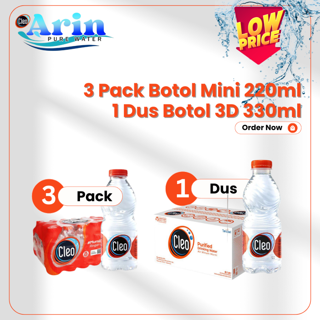 

Paket Cleo Air Minum Kemasan Botol: 3 Pack Botol Mini 220ml + 1 Dus Botol 330ml (isi 24 botol/pack)