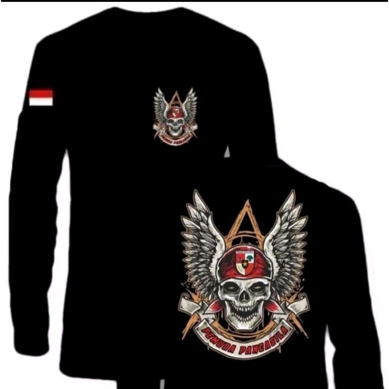 KAOS PEMUDA PANCASILA LENGAN PANJANG CORAK TENGKORAK SLAYER MERAH