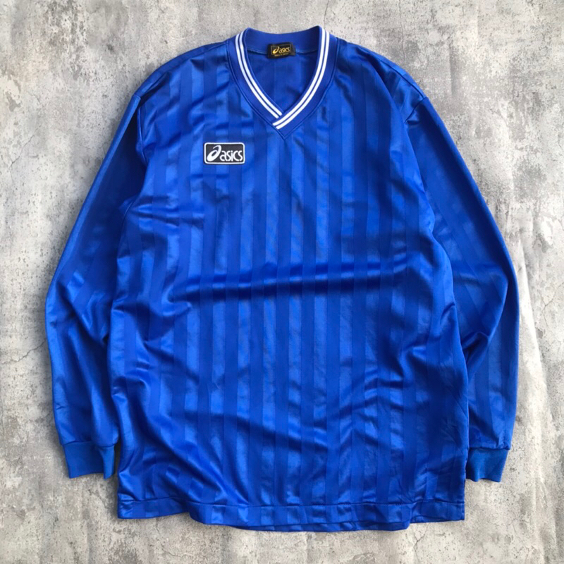 Kaos Jersey by Asics Vintage Japan 90s Long Sleeve Blue Large