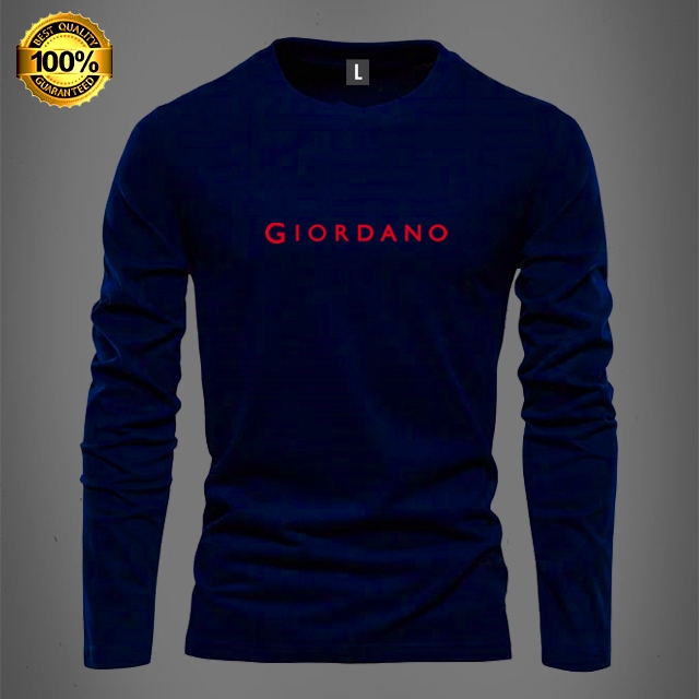 Star Fashion - Kaos Lengan Panjang Giordano Tek Merah  / Baju Kaos Pria & Wanita Distro Cotton Combe