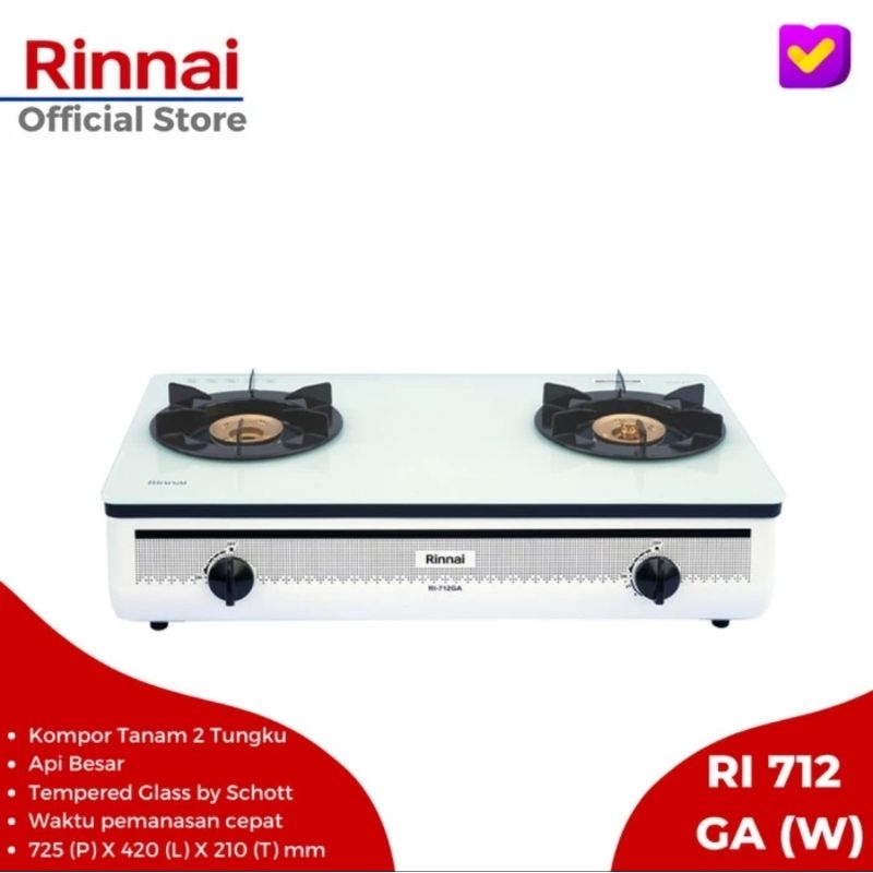 RINNAI KOMPOR GAS 2TUNGKU KACA PUTIH RI712GA(W)
