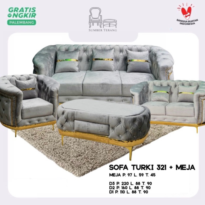 Sofa Turki 321 Minimalis Modern Sofa Seribu Kancing Sofa Kursi Tamu Sultan Kursi Tamu 321 Mewah + Me