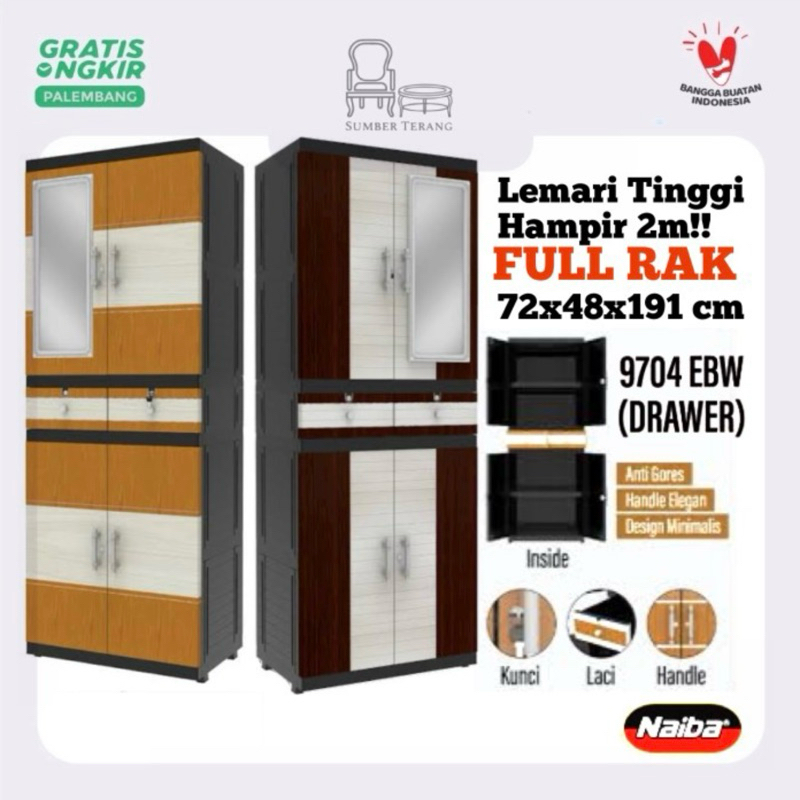 Lemari Pakaian Plastik Full Rak Lemari Baju Plastik Naiba 9704 EBW Drawer Laci Baju Lemari Plastik R