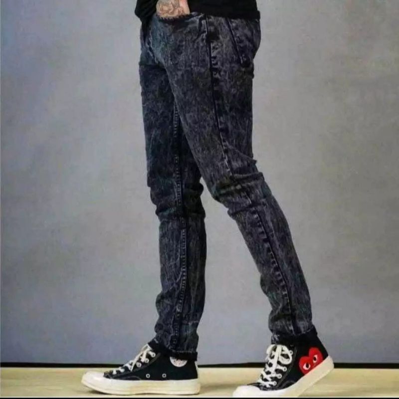 celana jeans panjang pria snow hitam Skinny slim fit