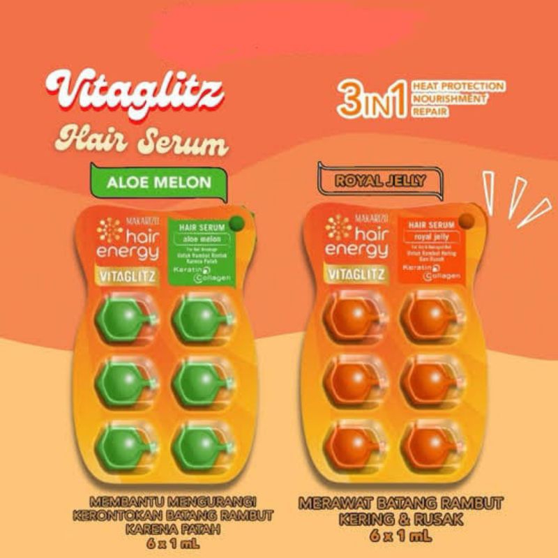 Makarizo Hair Energy Vitaglitz Hair Keratin Serum (Isi 6 butir)