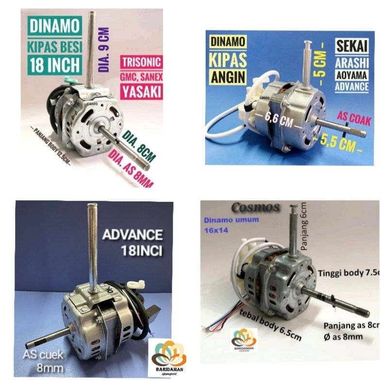 Dinamo Motor Kipas Angin GMC Sekai Advance Trisonic 16 18 inci