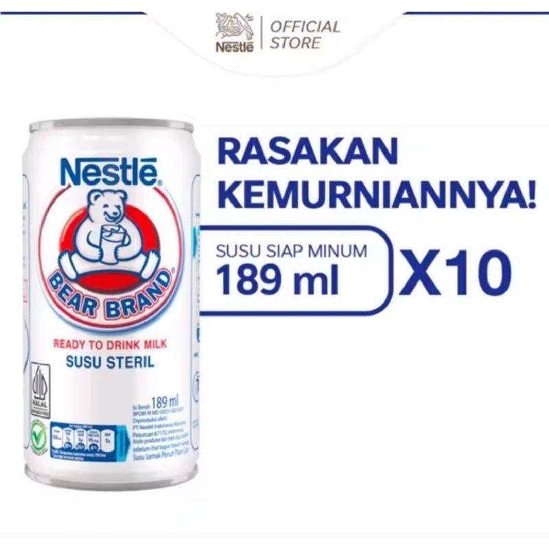 

NESTLE BEAR BRAND Susu Sapi Steril Siap Minum 189ml 10 pcs