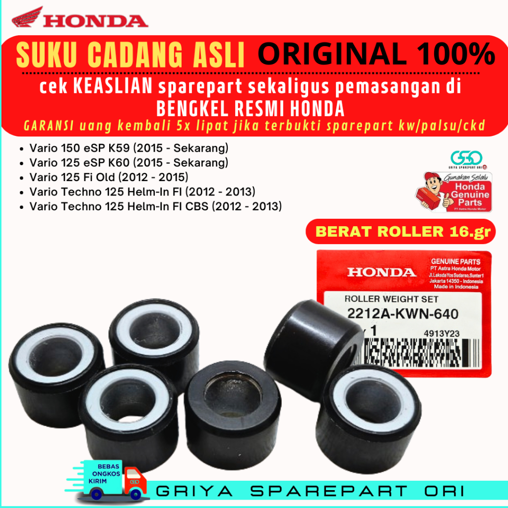 Roller Vario 150 Original Roller 16 gram Ori Honda Roller Set Vario 125 Roller Vario 150 Old New Led