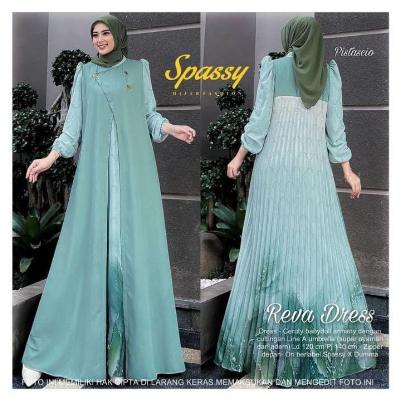 Reva Dress/ Safira Dress/gamis ceruty mix plisket/Reva Dress Jumbo