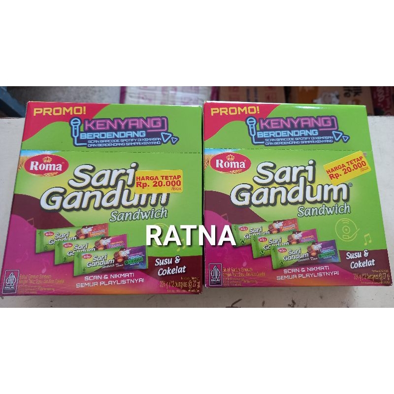 

SARI GANDUM BISKUIT SANDWICH ROMA Susu dan Cokelat 27gr (1 Box isi 12 Pack)