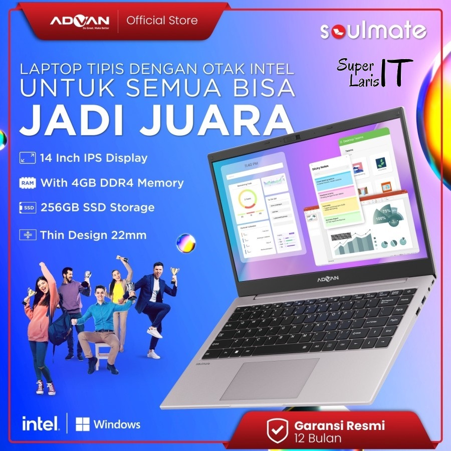 Advan Soulmate Intel N4020 ram 8GB ssd 128GB 14" HD Windows 11