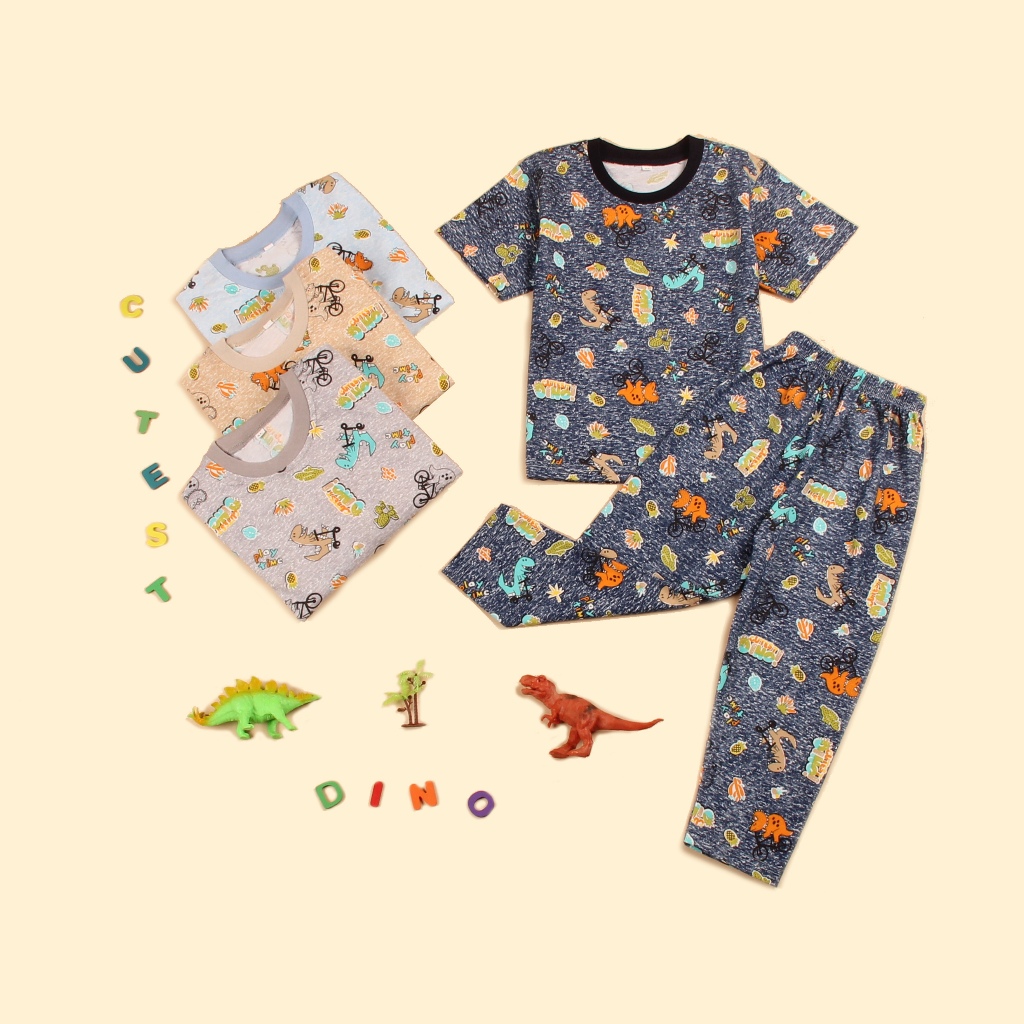 TOLUMI - CP SETELAN ANAK LAKI 1-7 TAHUN CUTEST DINO AJU TIDUR ANAK LENGAN PENDEK TERLARIS